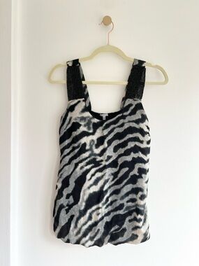 Charlotte Russe Black and White Animal Print Beaded Strap Tank | Juniors Small